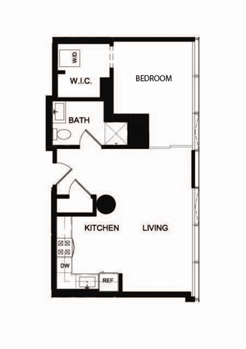 a floor plan of a small room with a staircase